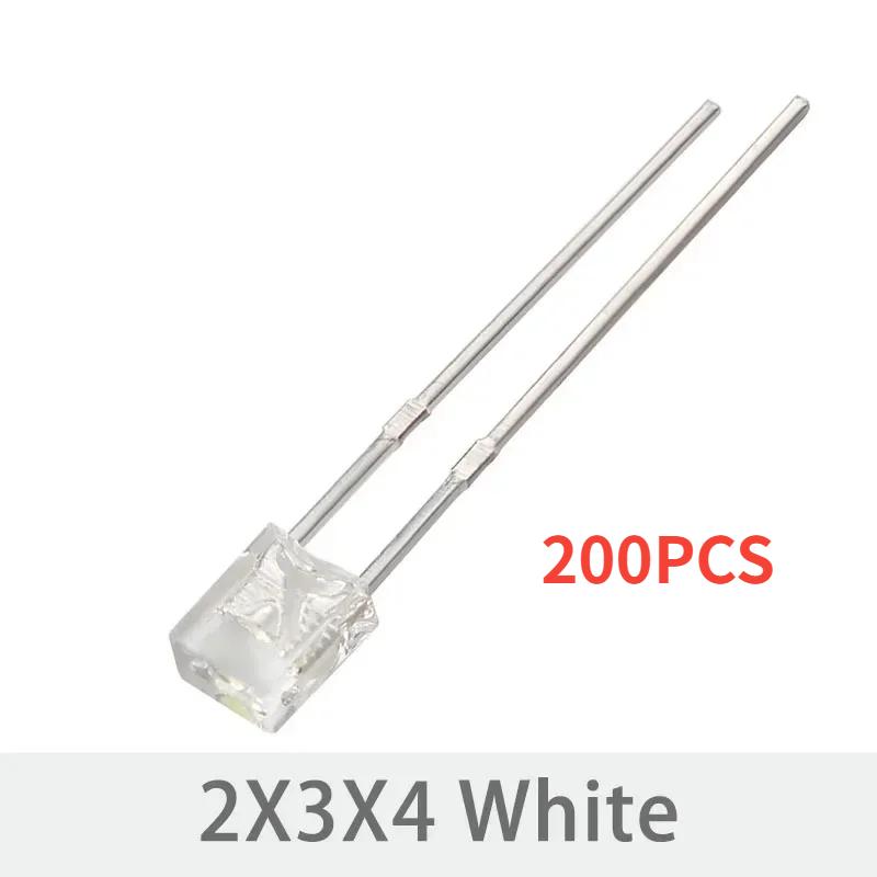 100/200PCS 2*3*4 LED Diode Kit Square LED Emitting Diodes Lamp White Red Green Blue Yellow Clear Diffused DIY Indicator 2x3x4mm