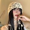 Breathable Hand-knitted Hollow Flowers Hat Elegant Soft Women Hat Fringed Crochet Cute Beret Cap for Women Photography