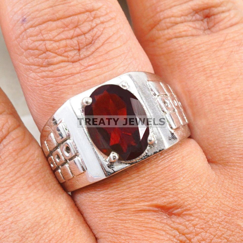 Garnet Oval Cut Gemstone With 925 Sterling Silver Ring For Men's #B115 JL375671461488
