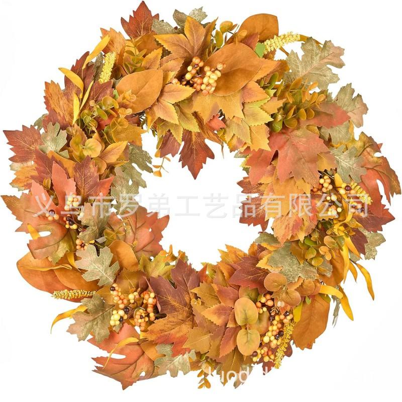 Harvest Wreath With Pumpkins Berries Vine Circle Halloween Thanksgiving Door Decor