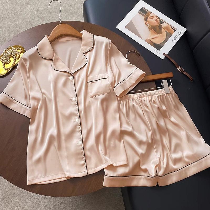 High Value Light Luxury Casual Ice Silk Temperament Pajamas Women'S Short-Sleeved Shorts Set Can Be Worn Outside