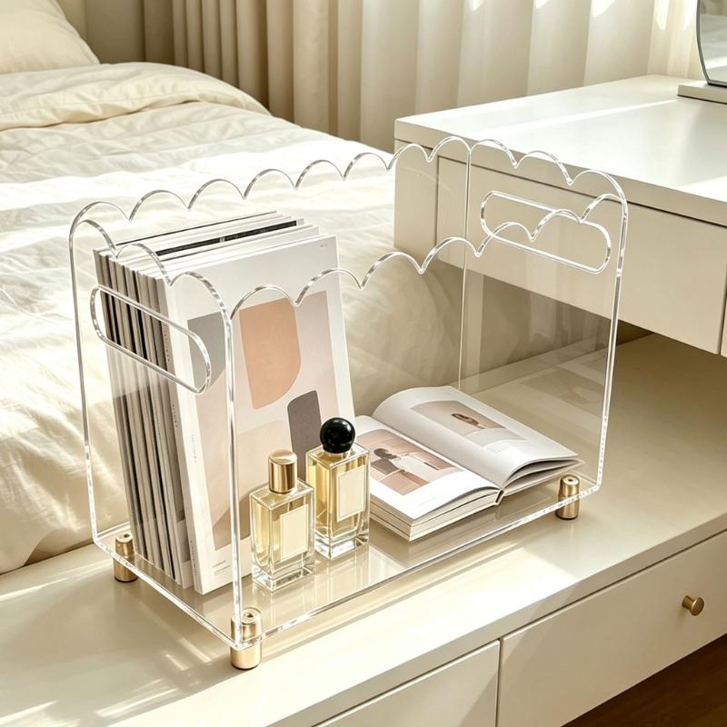 Decorative Acrylic Document Rack with Clear View Panels, Paper Holder for Magazines, Files, and Reading Materials