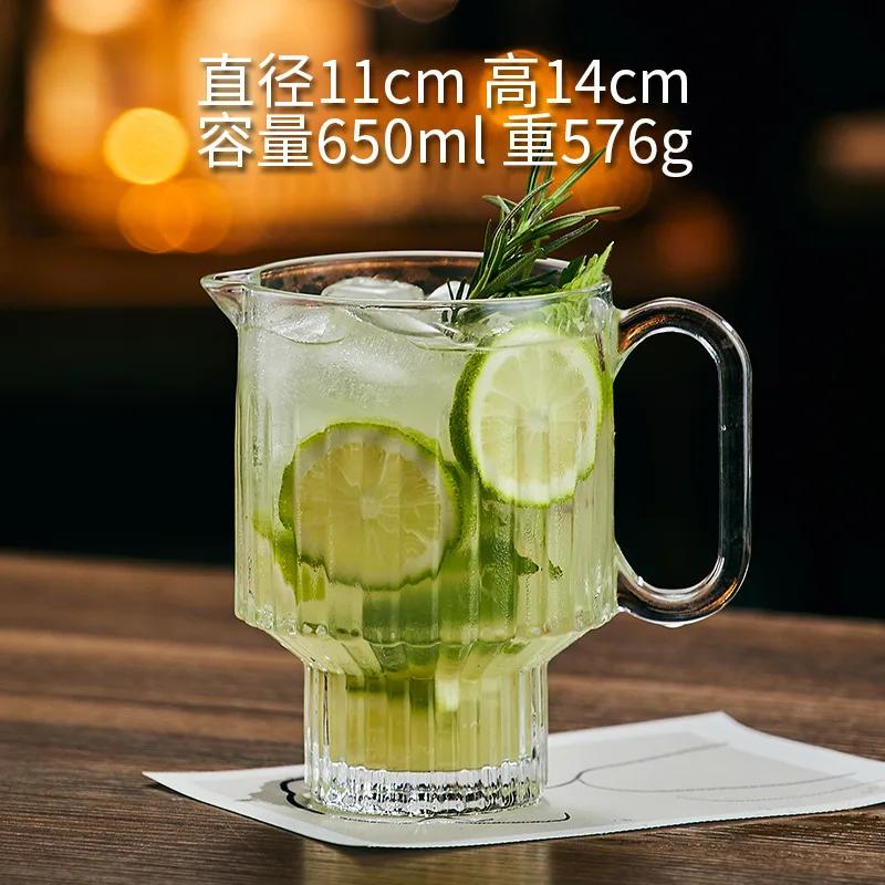 1pc 650ml Large Capacity Fruit Cups with Handles Cocktail Glass Summer Lemon Tea Cups Juice Cup Suitable for Bar Club Gatherings