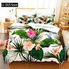 Pink Flamingo Duvet Cover Green Leaves Floral Animal Print Bedding Set For Kids Girls Tropical Pattern Design Bedroom Decor