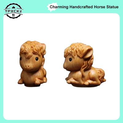 1/2pcs Charming Handcrafted Horse Statue 2026 Chinese New Year Zodiac Horse Ornaments Wood Carving Desktop & Holiday Decor Gift