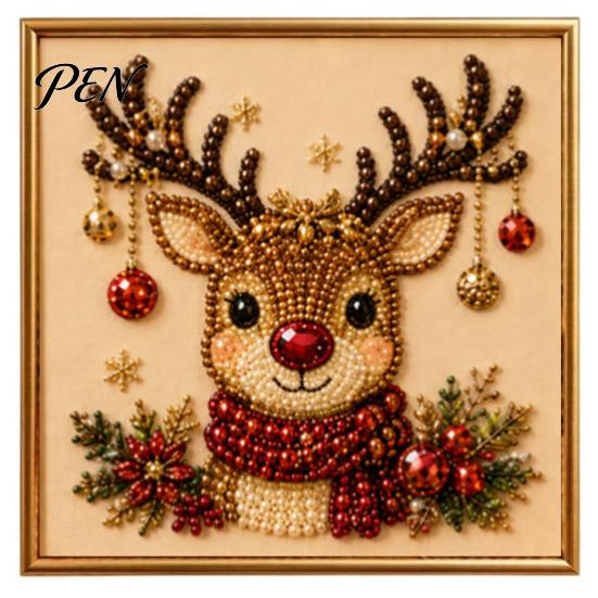 Full Drill Gem Art for Beginners DIY Christmas Faux Pearl Painting Kit with Frame, Santa Creative Gift Crafters Beads Craft Adults Beginner, Handmade