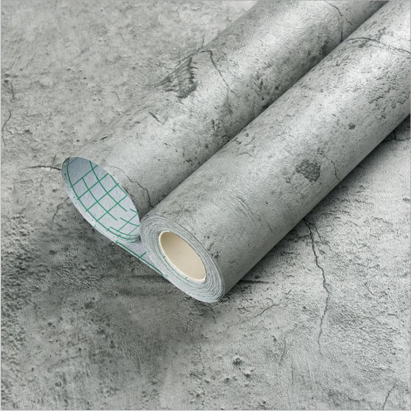 PVC Retro Cement Grey Waterproof Self-adhesive Wallpaper el Cafe Library Living Room Bedroom Wall Renovation Vinyl Stickers