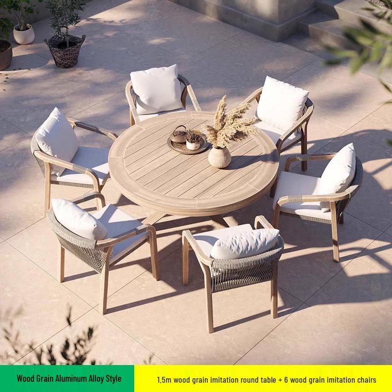 Teak Rattan Outdoor Dining Set: Waterproof Table & Chairs for Terrace or Garden
