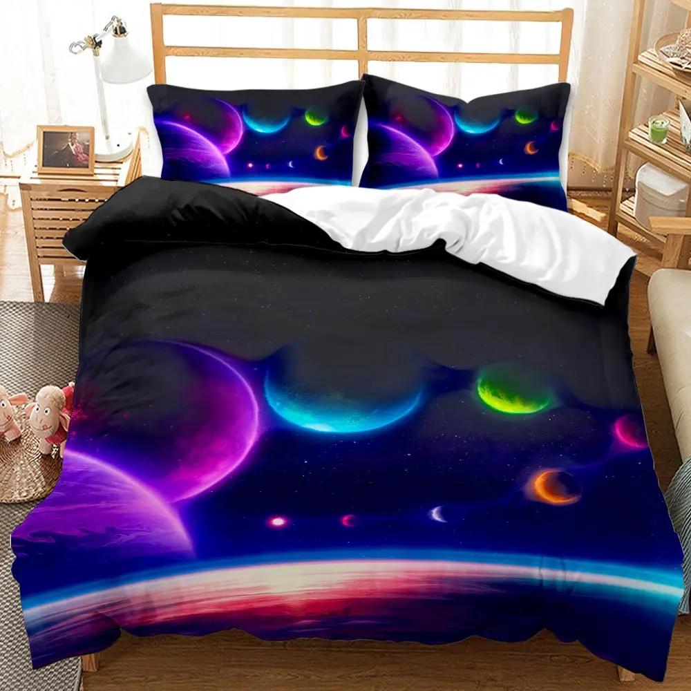 3D Galaxy Duvet Cover Set Single double Twin/Queen 2pcs/3pcs/4pcs bedding sets Universe Outer Space Themed Bed Linen 2