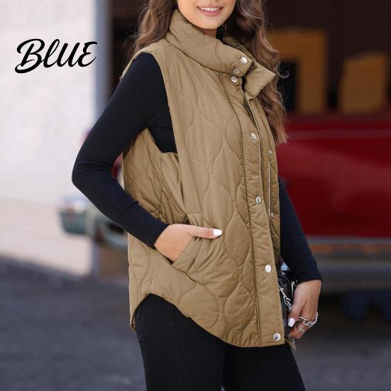 Cappotto Invernale Donna Colore Unico Spesso Senza Maniche Collo a Revers Gilet in Cotone Capo d'Abbigliamento Imbottito con Tasche