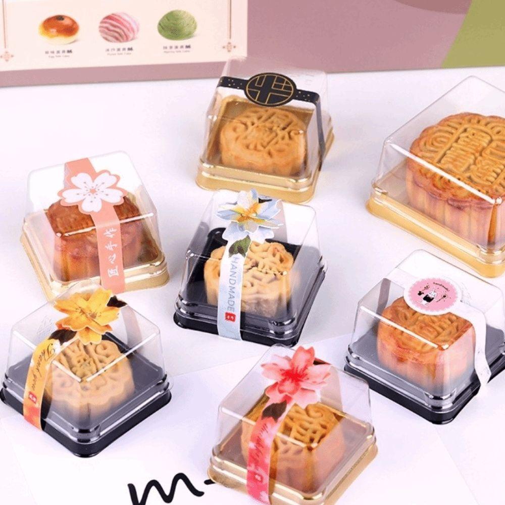 50pcs Square Shape Muffin Container Box Transparent Cookies Sealed Storage Box  Festive Events