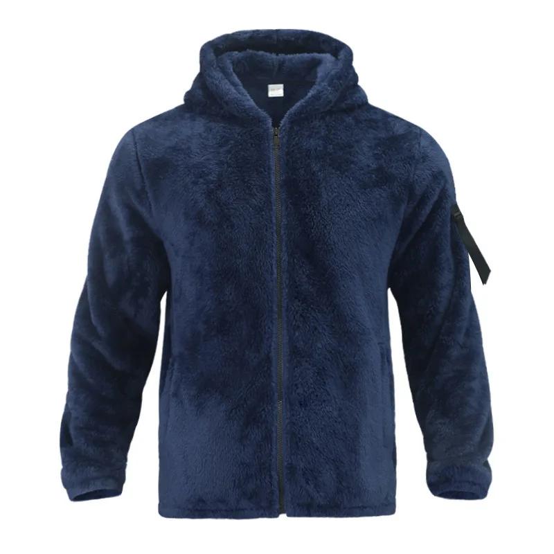 Men's Winter Velvet Fleece Zipper Jacket Casual Soft Skin Solid Warmth Streetwear Trendy Baggy Hooded Jacket Coats for Men