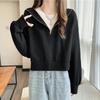 Autumn and Winter New Contrasting Color Navy Collar Half Zipper Sweater Women's Loose Versatile Gentle Wind Long-sleeved Top