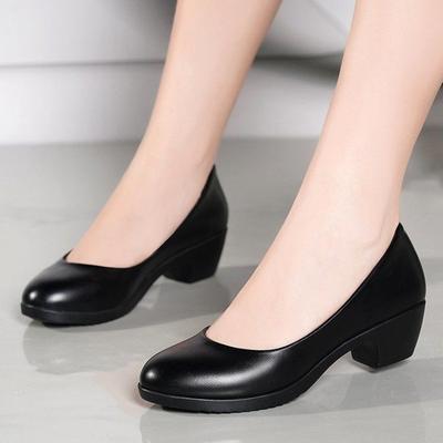 Fashion Women's High Heels Square Heel Womens Leather Shoes Shallow Non Slip Work Shoes Lightweight Fashion Women Shoes Autumn 2025 New