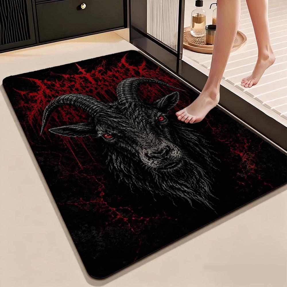 Satanic Black Goat Ritual Rectangular Rug Soundproof Noisereducing Carpet For Living Room Hallway Balcony Home Party Decor Halloween Gift