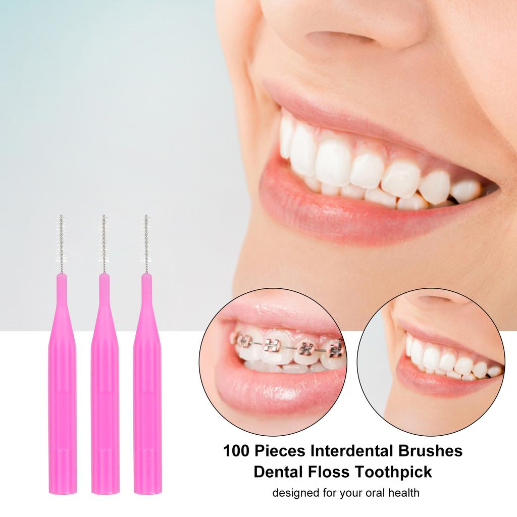 100PCS Interdental Brushes Dental Floss Toothpick Orthodontic Braces Brush Tooth Cleaning Tool Oral Care with Storage Box