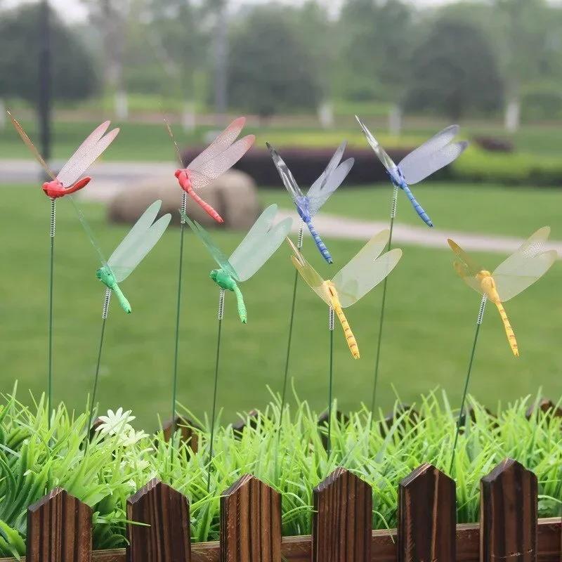 10Pc/set Simulated Dragonfly 3D Plastic Decorative Pole Horticultural Flowerpot Flower Decor Grassland Fence Art Cutting Decor