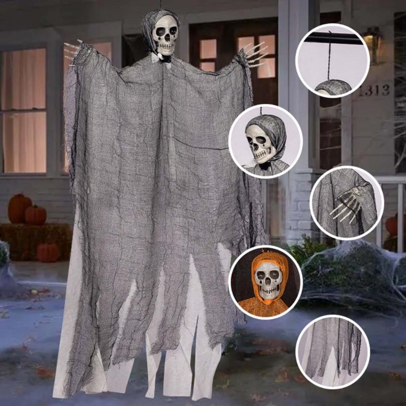 Scary Halloween Skull Hanging Ghost Party Decoration Creepy Skull Ghost Pendant for Halloween Themed Parties