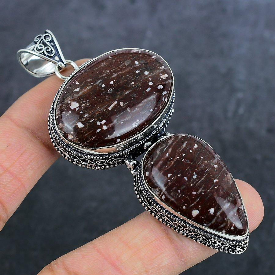 Wild Horse Gemstone Handmade 925 Sterling Silver Jewelry Pendant 3.23" h9E12