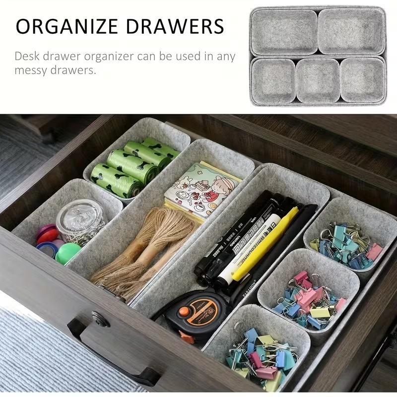 8 Piece Drawer Storage Box Set Felt Desktop Organizer One Piece Molded Organization Kit Snack Container System