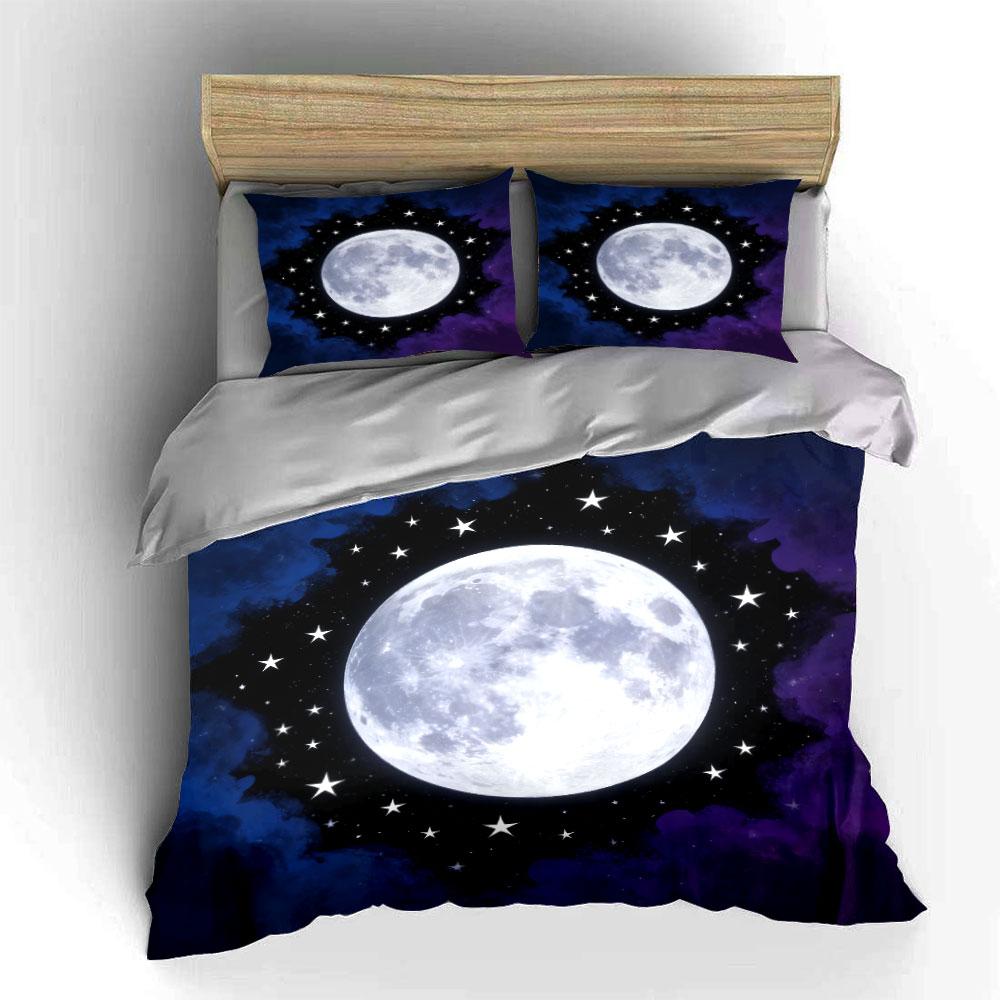Moon Star Galaxy Bedding Set Soft Comfortable Duvet Cover Bedding Set Included 1*Duvet Cover & 2*Pillowcases, Gift