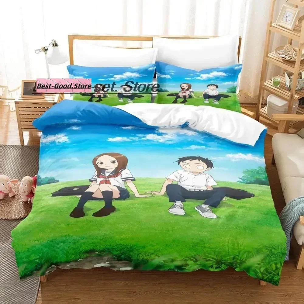 3D Teasing Master Takagi-San Bedding Set Printed Duvet Cover Pillowcase Single Double Queen Super King Size Sets