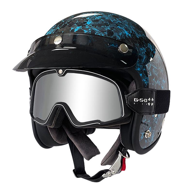 3C Certified Retro Harley Carbon Fiber Motorcycle Helmet, Unisex All-Season Winter Half Helmet