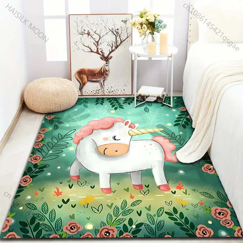 Cartoon Cute Unicorn Print Carpet Living Room Bedroom Bedside Sofa Floor Mat Modern Home Decor Kids Room Area Rug Luxury Gift