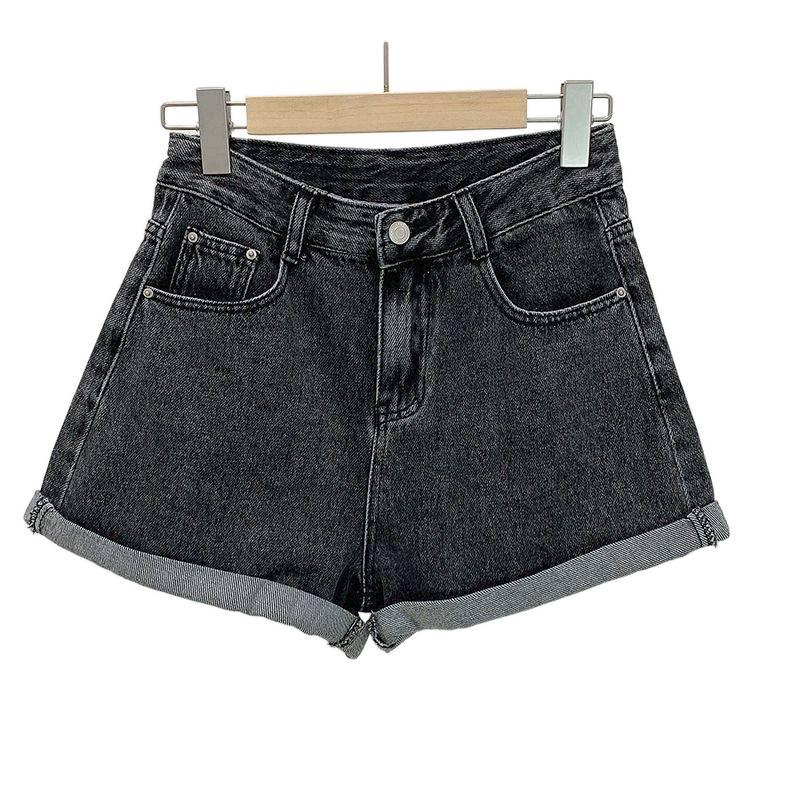 Stylish Loose High-Waist A-Line Denim Shorts for Women – Summer Korean Wide-Leg Slim Fit with Curled Hem