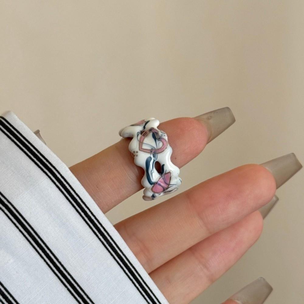 Fashionable Bow Colorful Oil Drip Ring Unique Trendy Irregular Heart Open Ring Colorful Versatile Finger Ring Banquets