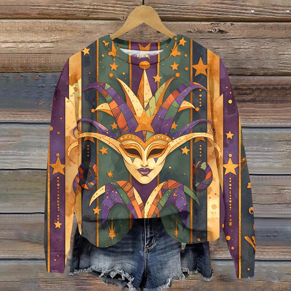 Damenmode Bedrucktes Langarm Locker Rundhals Sweatshirt Top