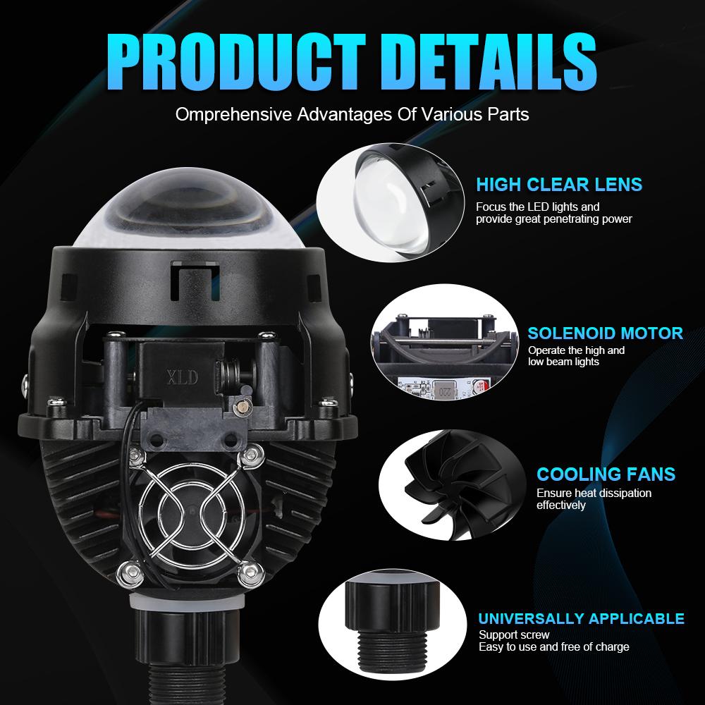 2.5 Inch Bi Led Projector Lens Led Light For Headlight H4 H7 9005 9006 High Low Lights 6000K Diodes 80W Turbo H7 Tuning