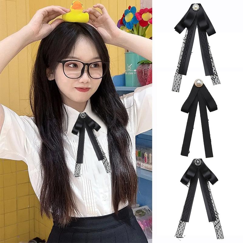 Women Vintage Black Lace Bow Tied Neck Tie Brooches For Shirt Collar Clothes Dropship Decoration