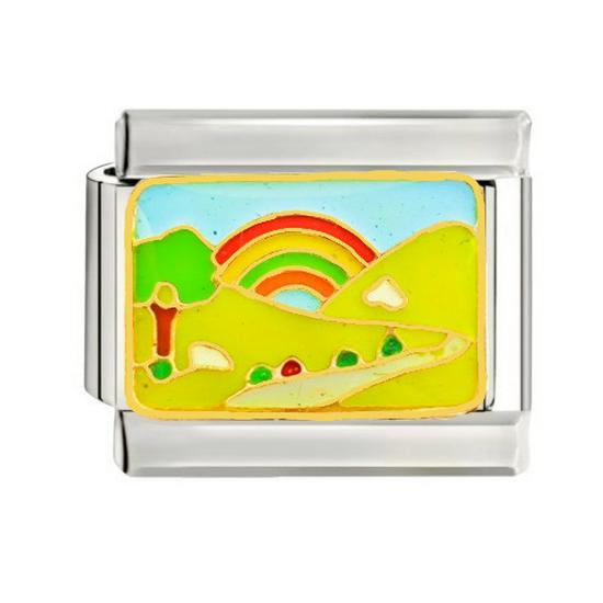 Gold-Plated Titanium Enamel Cross Bracelet - Italian DIY Charm for Little Girls