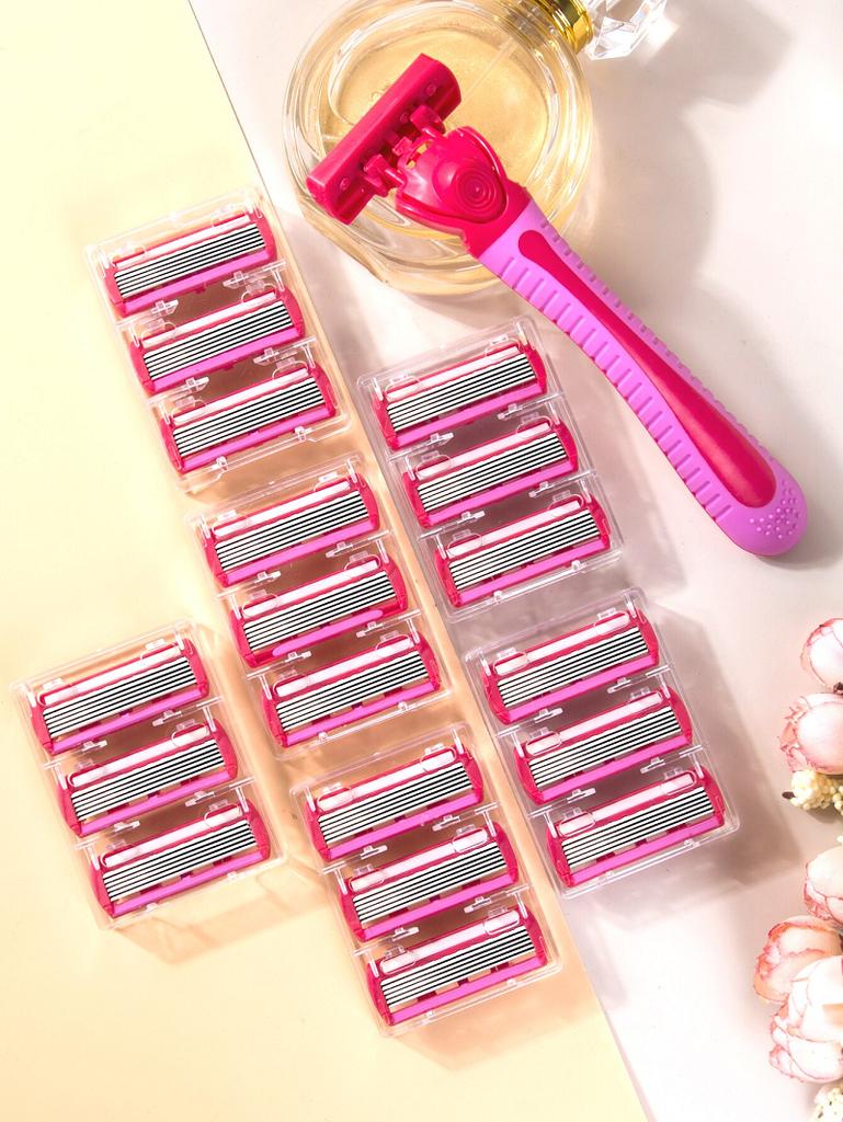 1 Griff + 18 Klingen/ Damen Manueller Sicherheitsrasierer 6-lagig Edelstahl Haarentfernung Rasierklingen Auswechselbarer Rasierkopf