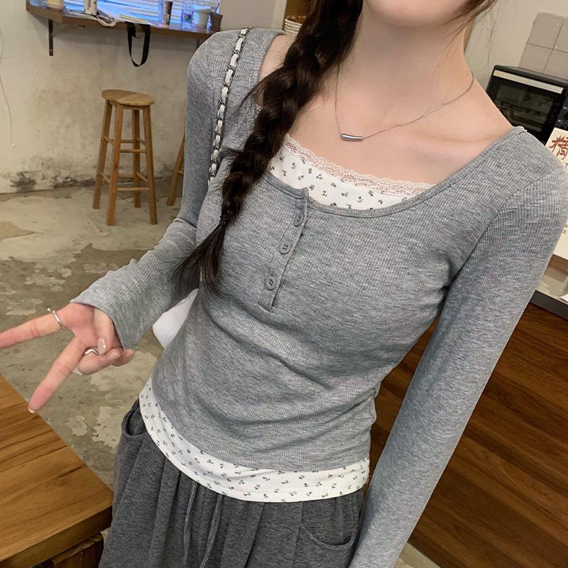 

Женская согревающая футболка-слим 2-в-1 с нагрудными вкладышами для осени/зимы One Size серый