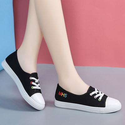 New  Spring/Summer Women's Canvas Shoes Flat  Women's Casual Shoes Low Top Lace Up White Shoes Sneakers Women