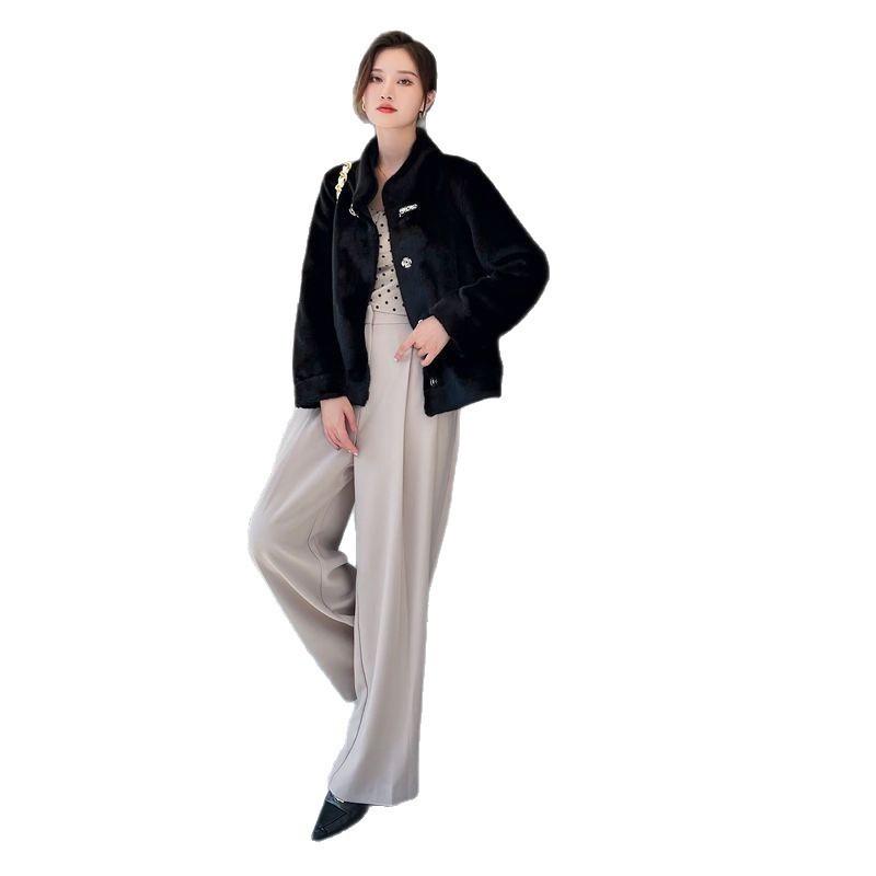 Winter imitation mink fur jacket new short stand-up collar fur fashion large size cotton coat short padded women