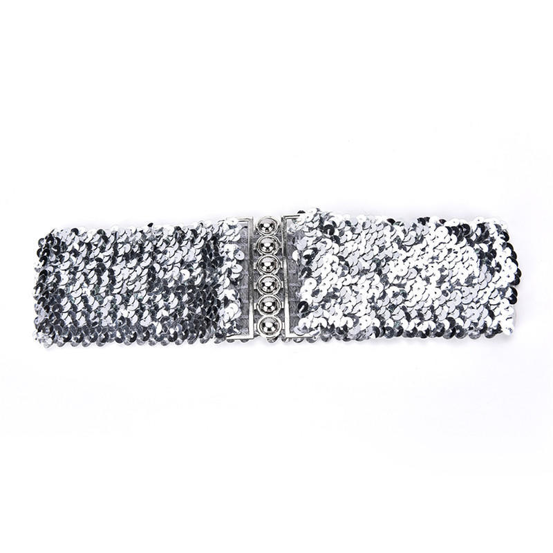 Bling Womens Rivet Sequins Elastic Stretch Wide Waist Belt Waistband Slim Casual