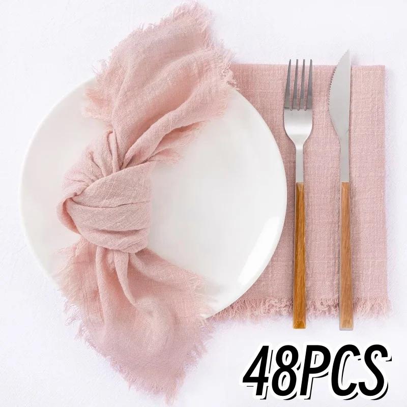 48PCS Napkins 30x30cm Cotton Cloth Gauze Retro Burr Rustic Towel Dining Place Mats Wedding Party Linen Fabric Table Decoration