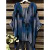 Tessuto Estivo Imitazione Denim Stampa Tie-Dye Orlo Irregolare Girocollo Manica Corta da Donna Abbigliamento Casual da Esterno da Donna