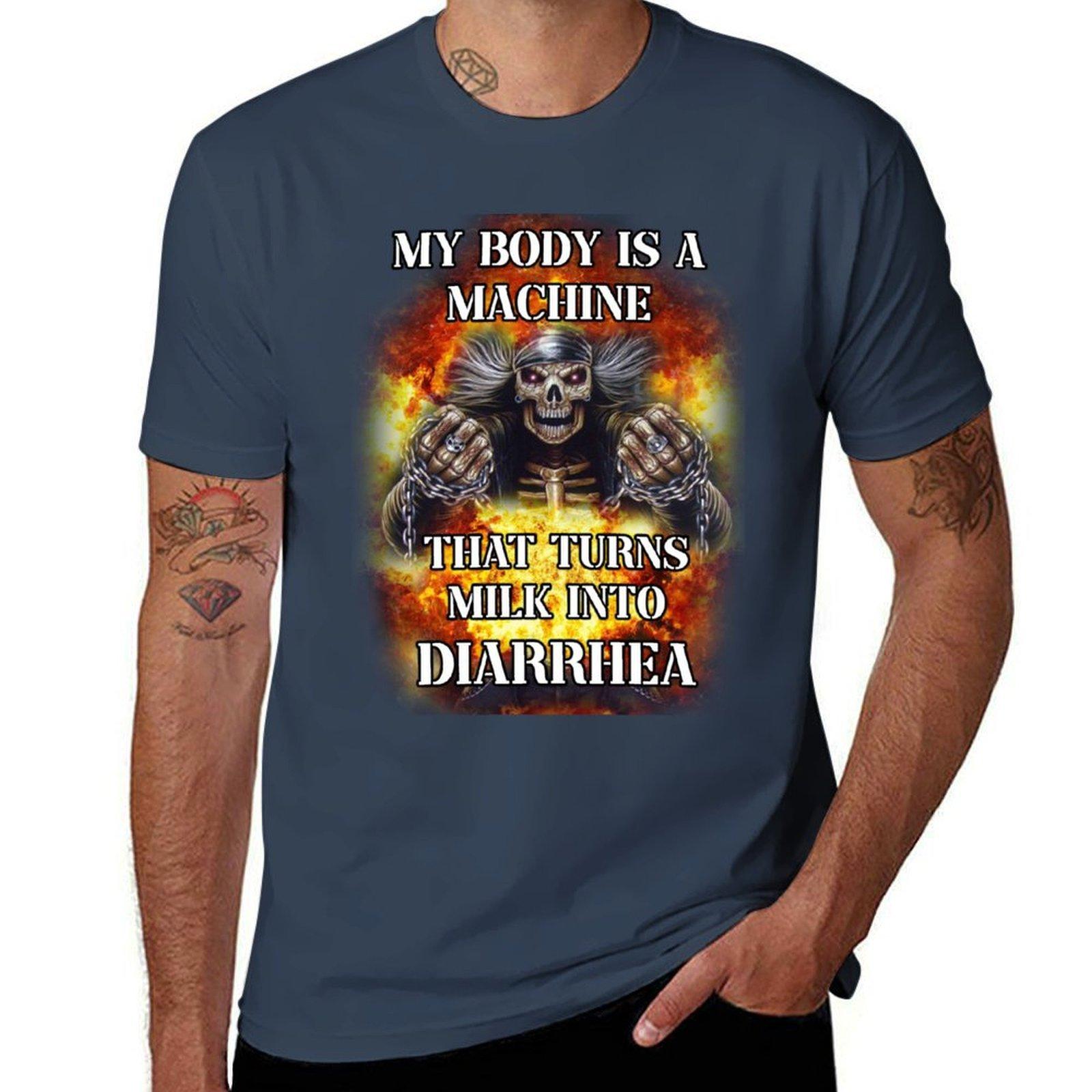 my body is a machine that turns milk into diarrhea badass skeleton meme TShirt Running PerforUnisexce Short Sleeve Tee S