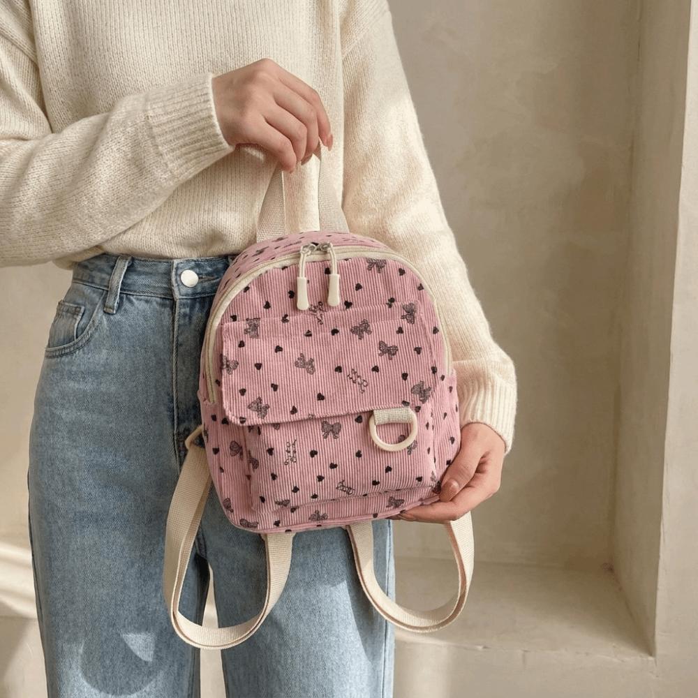 Leichte Umhängetasche Herz Schleife Aufdruck Rucksack Niedlicher Lässiger Rucksack Teenager Mädchen