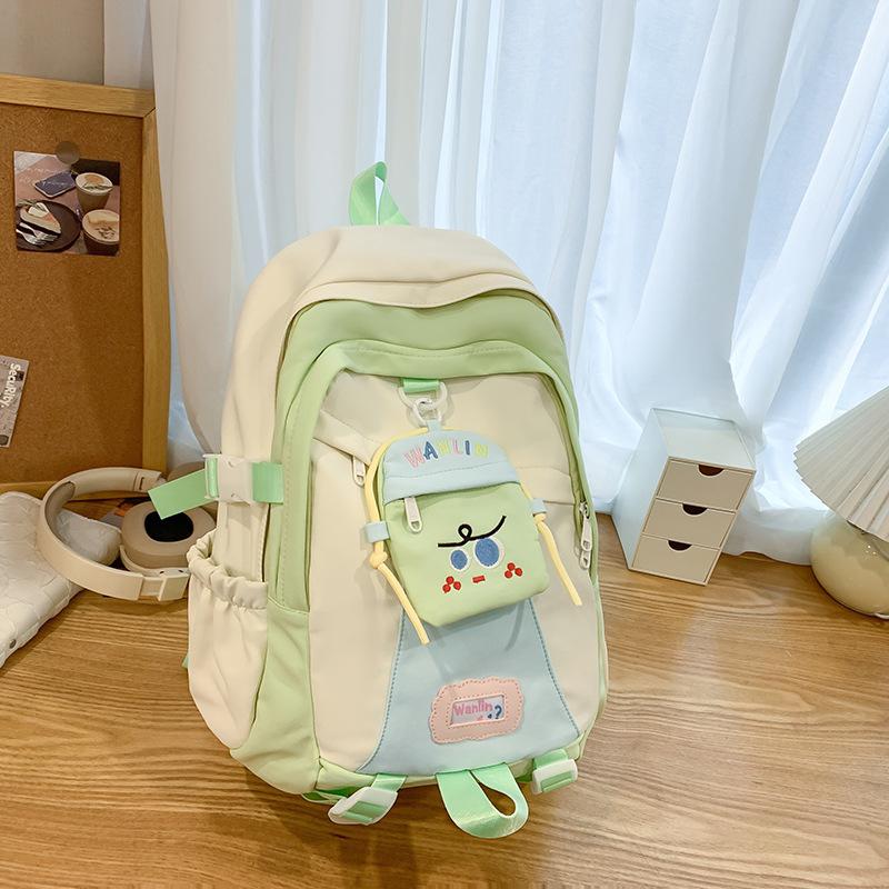 Girl, Junior High School Student Fashion Contrasting Color, College Student Backpack, Korean Version of Large-capacity Travel Backpack