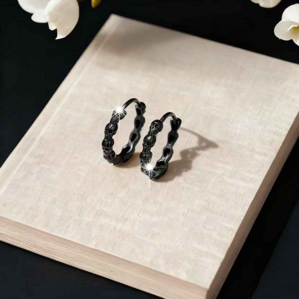 Creative Skull Hoop Earrings Silver Punk Earrings Jewelry Gothic Ear Buckles  Party