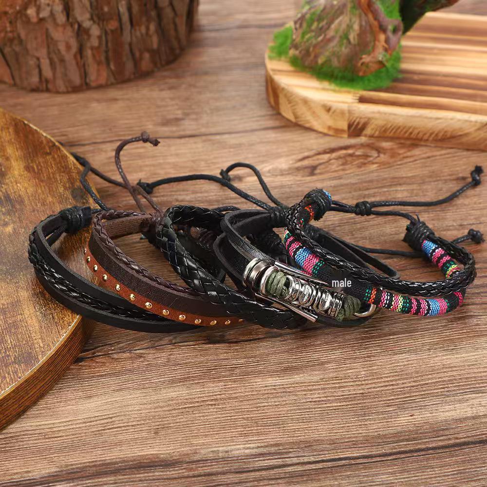 Bohemian Ethnic Style Woven Rope Bracelet Set for Men & Women Retro Leather Jewelry