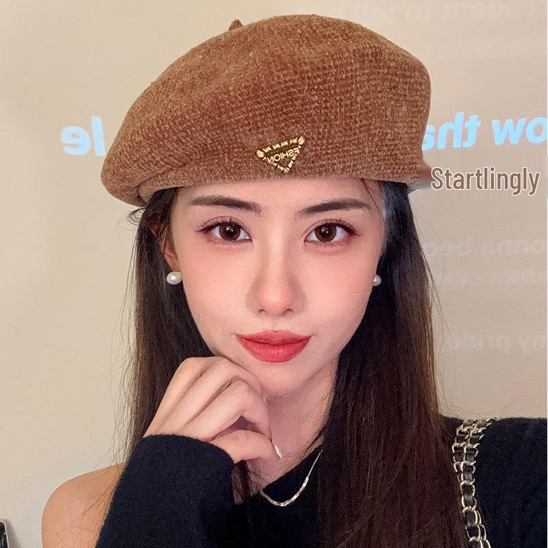 Women's Korean-Style Thickened Cashmere Beret - Warm, Windproof, Retro Triangle Design for Autumn and Winter