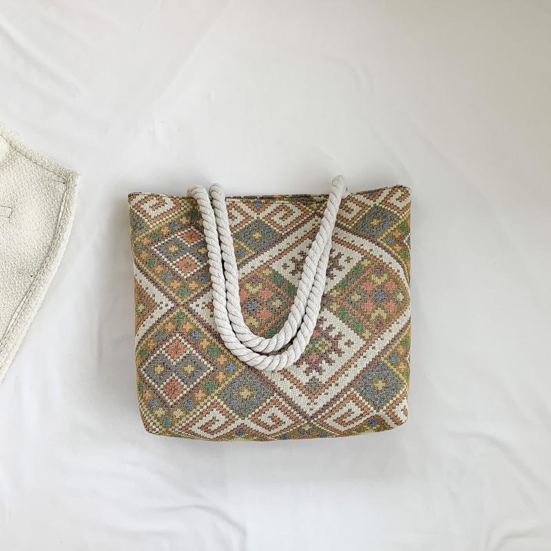 Women's 2024 Large Capacity Ethnic Style Tote: Trendy Single Shoulder Commuting Bag for Students