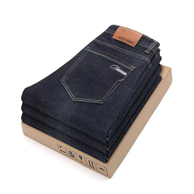 Autumn and Winter Fleece Thickened Jeans Loose Straight Pants Versatile Business Elastic Thermal Trousers