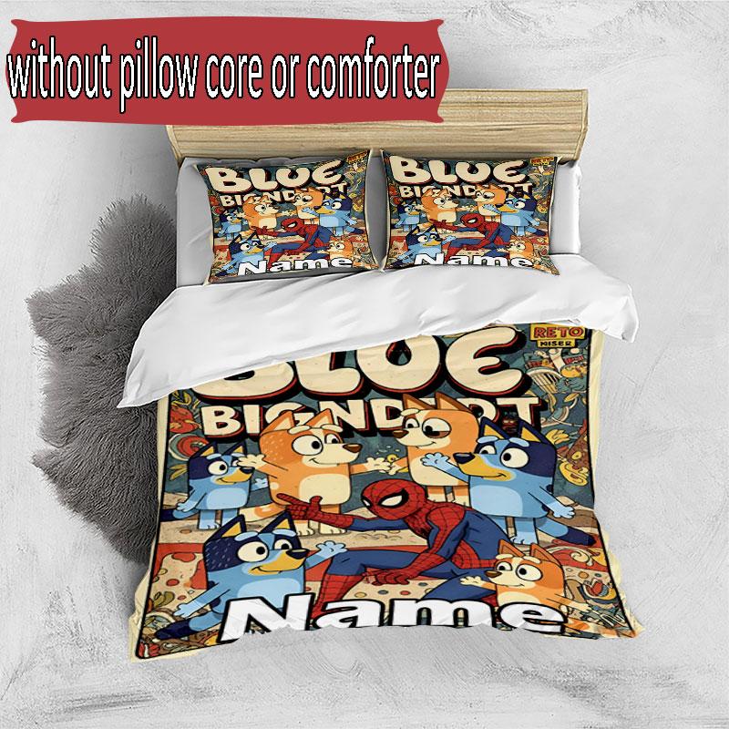 3pcs Duvet Cover Set (1*Duvet Cover + 2*Pillowcase, Without Core), Custom Name Bluey Pattern Bedding Set, Home Bedroom Decor Gift